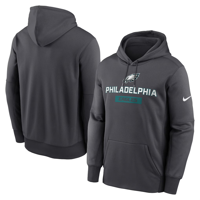 Men's Philadelphia Eagles Anthracite Toss Sweep Performance Pullover Hoodie